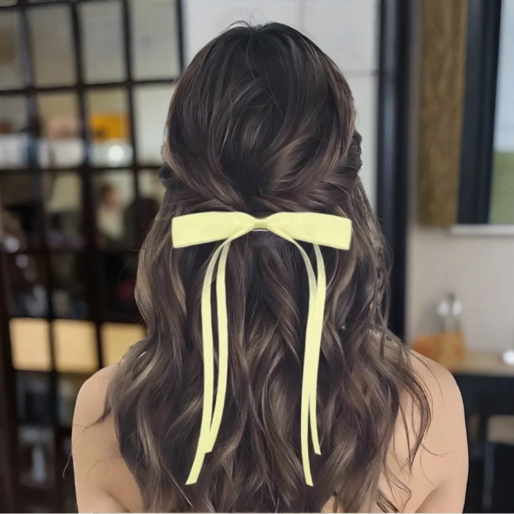 Yellow Silky Satin Hair Bow Ribbon Barrette All Occasions Any Season US Made